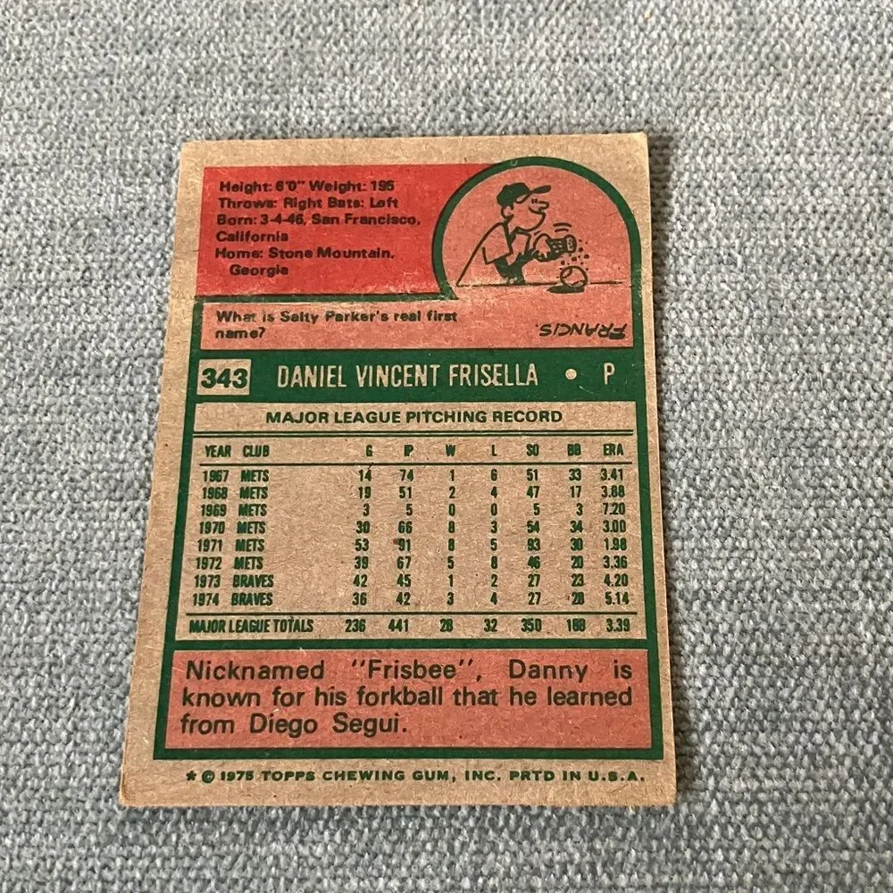 1975 Topps San Diego Padres Baseball Card Trading Card